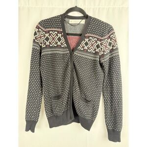 Zara‎ Knit Cardigan Sweater Fair Isle Pattern Button Front Gray Size M